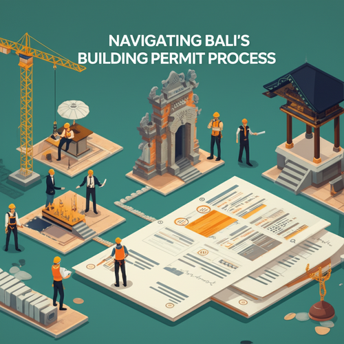 Illustration of the complex process of obtaining building permits in Bali, showcasing the various stages, actors, and documents involved.