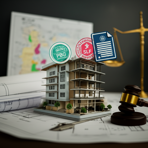 Illustration of a commercial building in Bali, showcasing construction, permits, and zoning regulations.