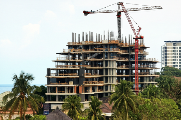 Construction site in Bali showing commercial building development