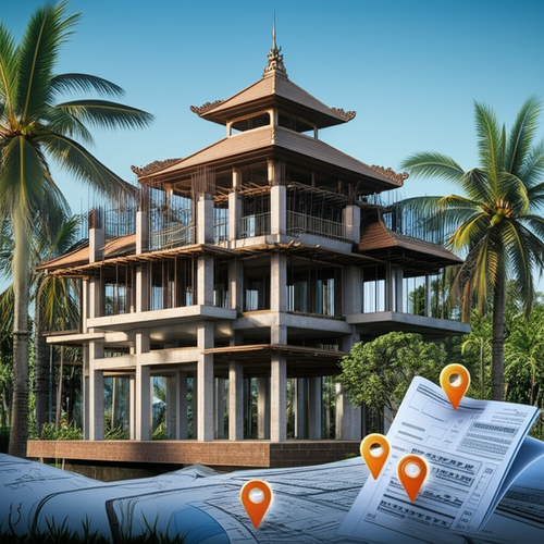 Illustration of commercial building construction in Bali, highlighting regulatory compliance and environmental considerations.