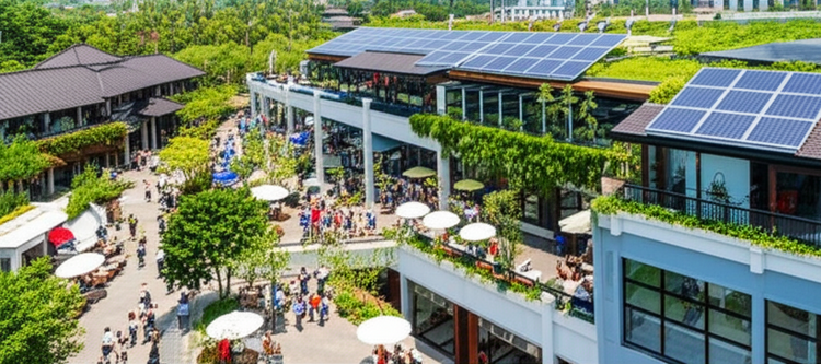A panoramic view of Bali showcasing modern commercial buildings, resorts, co-working spaces, wellness retreats, and eco-friendly development, symbolizing investment opportunities on the island.