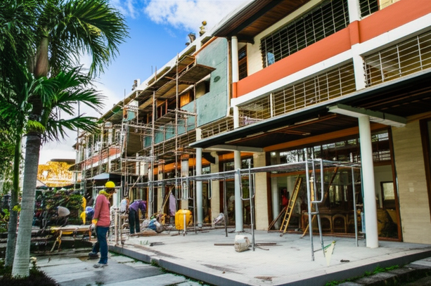 Architectural rendering of a commercial renovation in Bali, showcasing design elements and construction progress.