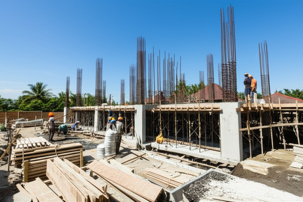 Illustration of a construction site in Bali during the dry season, showcasing the importance of the dry season for construction projects.