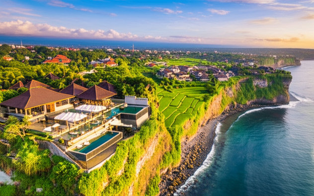 Aerial view of Bali showing the diverse construction of modern and traditional architecture.