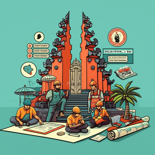 Illustration of construction management in Bali, showing the interplay of regulations, culture, and community engagement.