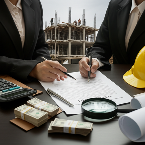 Image illustrating the importance of contracts, legal counsel, and financial planning in a Balinese construction project.
