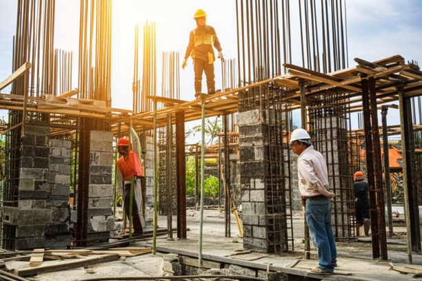 Construction site in Bali demonstrating quality control with a blend of local and modern materials.
