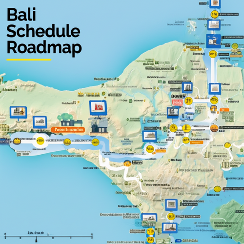 Illustration of a construction schedule roadmap in Bali, showing project phases and resource allocation.