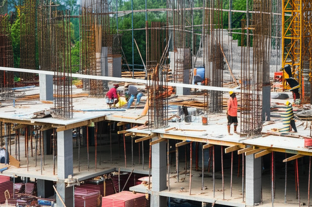 Construction site in Bali, showcasing the blend of modern construction with Balinese culture and landscape.