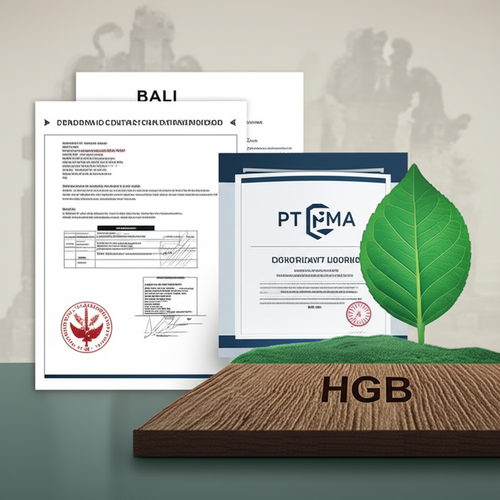 Illustration of the legal framework for establishing a general contractor business in Bali, including PT PMA, IUJK, PBG, and land ownership regulations.