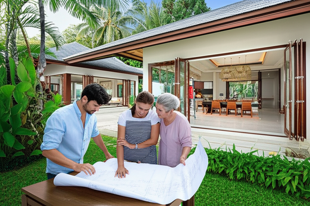 Illustration of the Bali home remodeling process from consultation to final handover.
