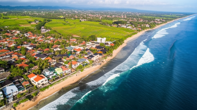 Aerial view of Bali showcasing Seminyak, Canggu, and Ubud, highlighting their distinct characteristics and lifestyles.