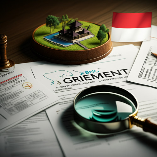 Illustration depicting the legal process of acquiring land and building a villa in Bali, including legal documents, land titles, and building permits.