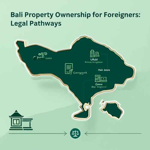 Infographic illustrating the legal pathways for foreign property ownership in Bali: Hak Sewa (Leasehold) and Hak Guna Bangunan (HGB).