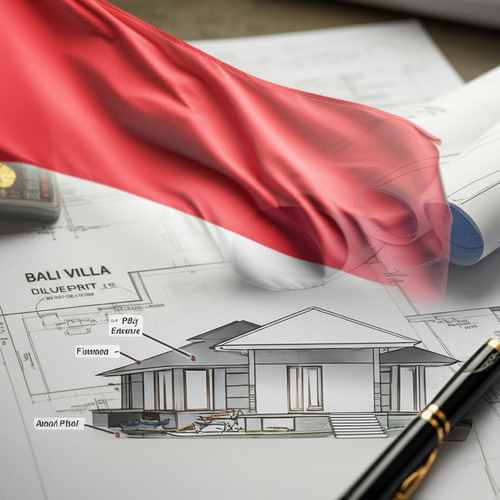 Architectural blueprint of a Balinese villa, emphasizing the importance of permits and legal compliance for construction.
