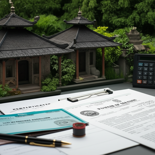 Architectural drawing of a Balinese villa with IMB permit and legal documents