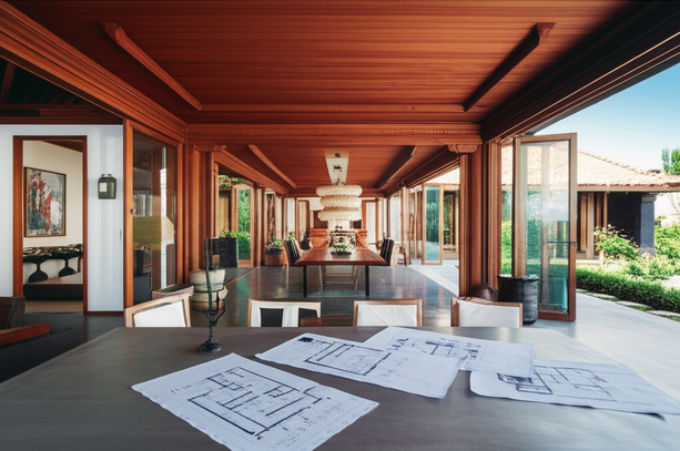 Interior design of a luxury villa in Bali, showcasing integrated design and construction by a contractor.