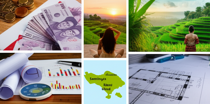 Illustration of key considerations when choosing a villa location in Bali, including budget, lifestyle, and location analysis.
