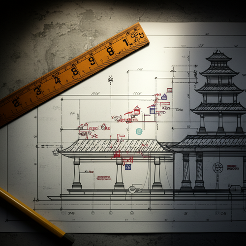 Architectural blueprint for a Balinese construction project, illustrating strategic planning and resource allocation.