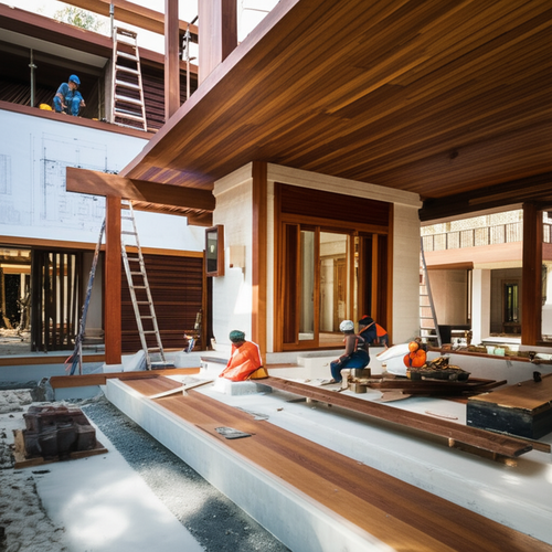 Construction of a Balinese home remodel using local materials.