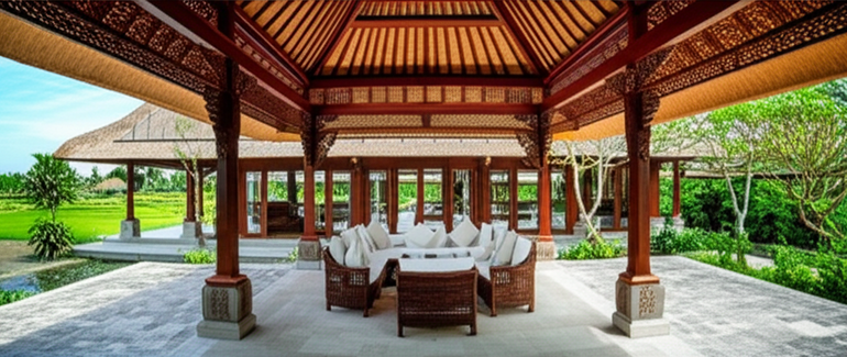 Luxurious Balinese villa with traditional architecture and modern design.