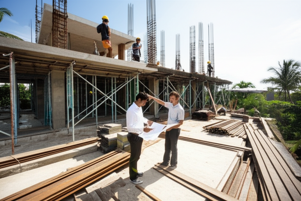 A visual representation of a Balinese villa under construction, showcasing the comprehensive oversight of a general contractor.