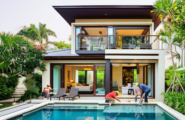 A Balinese villa being renovated, showcasing modern design, structural integrity, and enhanced property value.