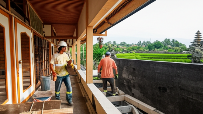 Commercial renovation project in Bali, showcasing Balinese architecture and modern design.
