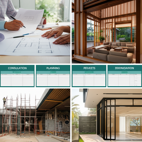 Visual representation of the five phases of a commercial renovation project in Bali, from initial consultation to final finishing touches.
