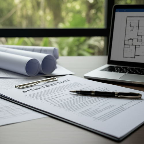 Detailed construction contract outlining scope of work, material specifications, payment schedule, and warranty provisions.