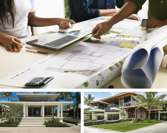 Illustration of the comprehensive services offered by a general contractor in Bali, including planning, budgeting, construction, and project management.