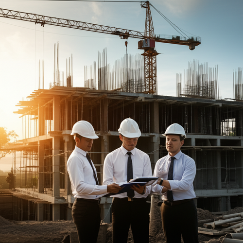 Construction auditors reviewing a building site in Bali.