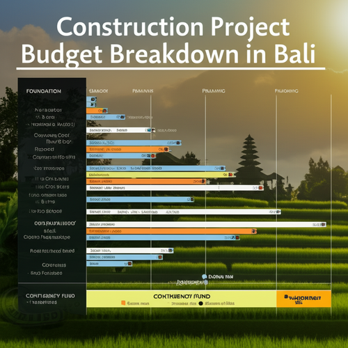 Detailed budget breakdown for a construction project in Bali, with phases, line items, and a contingency fund.