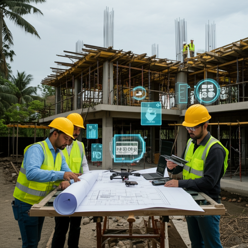 Construction site in Bali demonstrating project management, quality control, and adherence to international building standards.