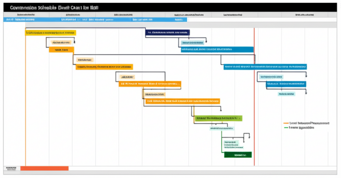 Gantt chart illustrating a construction project schedule in Bali, showing tasks, durations, and dependencies.