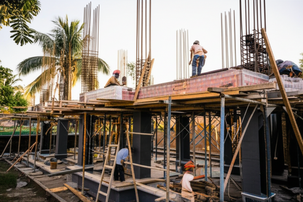 Construction of a modern villa in Bali, showcasing quality craftsmanship and architectural design.