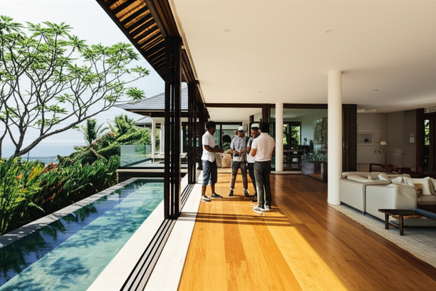 Completed luxury villa in Bali, showcasing the final delivery phase of a home construction project.
