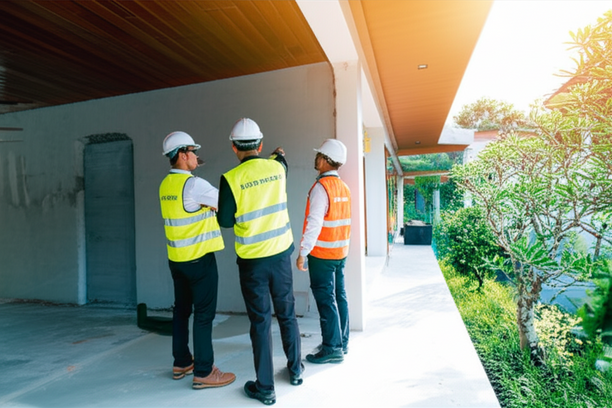 Final inspection of a luxury villa in Bali, Indonesia, ensuring adherence to building codes and standards before occupancy.