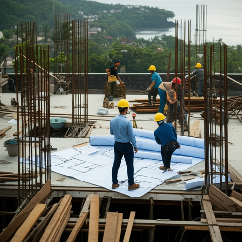 A General Contractor in Bali managing all aspects of a construction project, from planning to completion, ensuring quality, timeliness, and budget adherence.