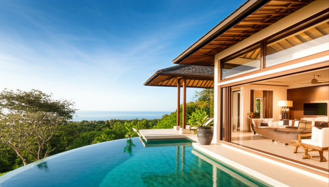 Luxury villa in Bali with a private infinity pool and ocean view.