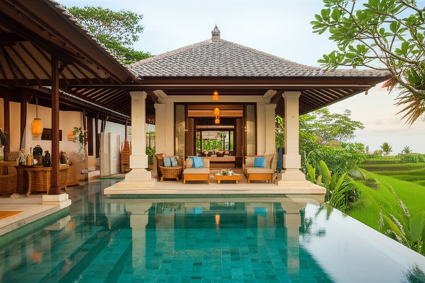 A luxurious Balinese villa with an infinity pool, showcasing the investment potential in Bali's villa market.