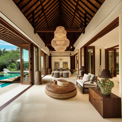 A luxurious Balinese villa showcasing seamless integration of modern design with traditional Balinese architecture.