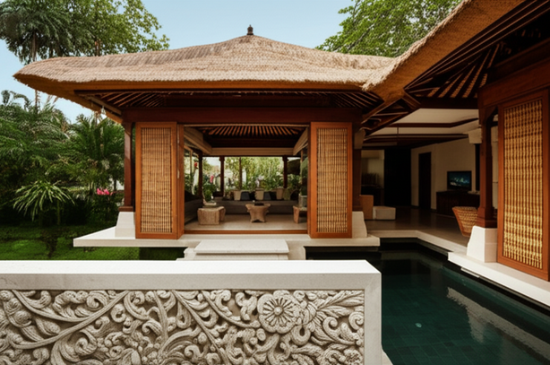 Modern Balinese villa design showcasing the seamless blend of traditional architecture and contemporary features with lush gardens.