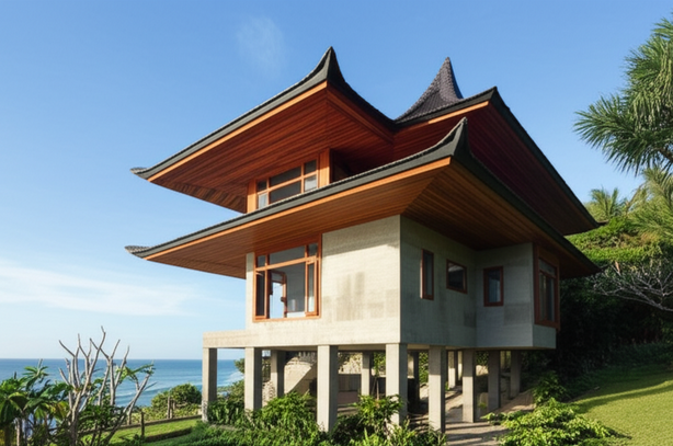 A modern Balinese villa designed to be resilient to earthquakes, heavy rain, and flooding.