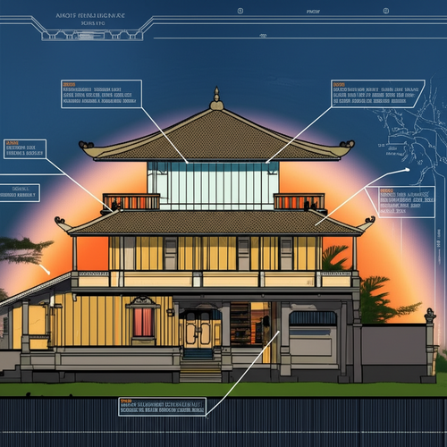 Architectural blueprint showcasing seismic design elements in a Bali building, compliant with Indonesian building codes.