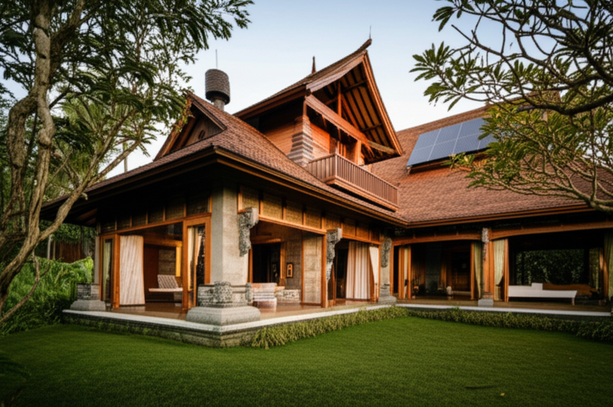 A sustainably built Balinese villa integrating local materials and eco-friendly features.