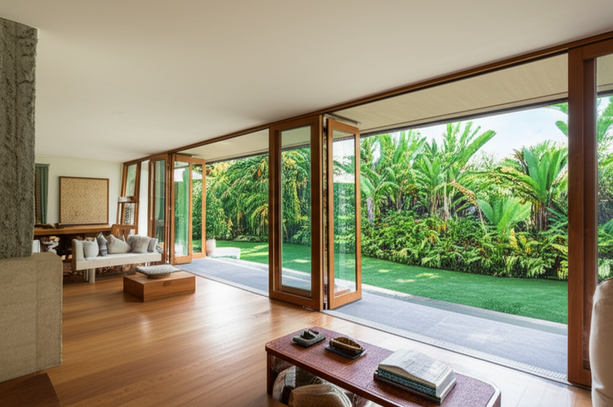 An example of Tropical Modernism interior design in Bali, featuring open-plan living, natural materials, and seamless indoor-outdoor integration.
